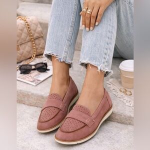 Life Stride Pink Suede Perforated Loafers Flats | Women’s Size 8